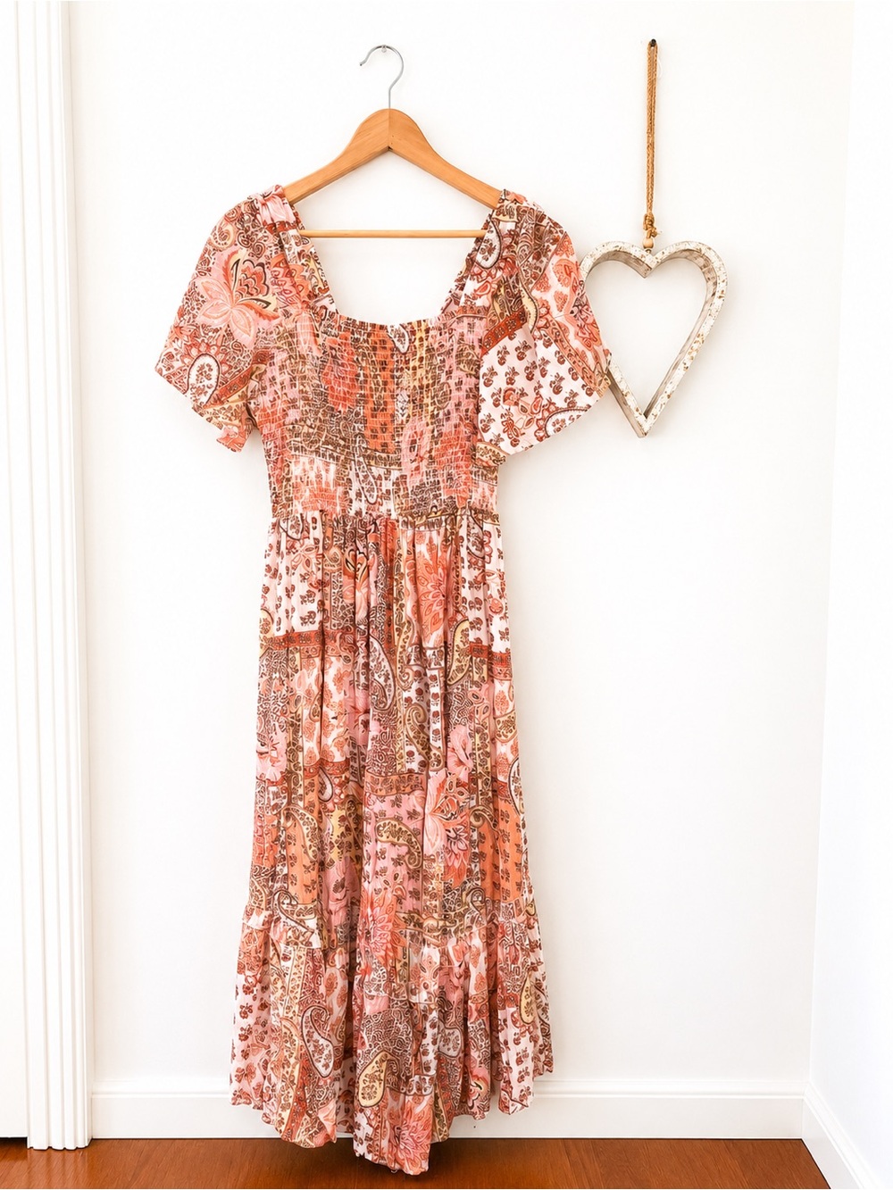 Angie Boho Pink Paisley High Low Maxi Dress Romantic Cottagecore Festival LARGE - Picture 3 of 14